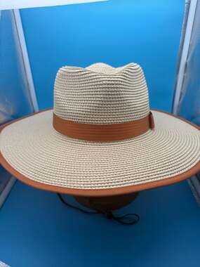 Fluffy Sense Unisex Wide Brim Panama Straw Rancher Fedora Hat with Rust Ribbon